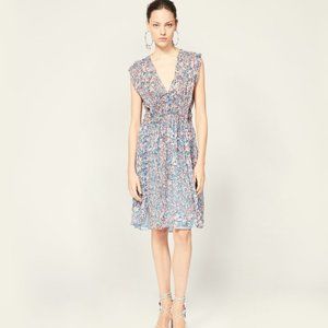 Isabel Marant Oaxoli Gathered Floral-print Silk-Crepon Dress Blue & Pink Size 38